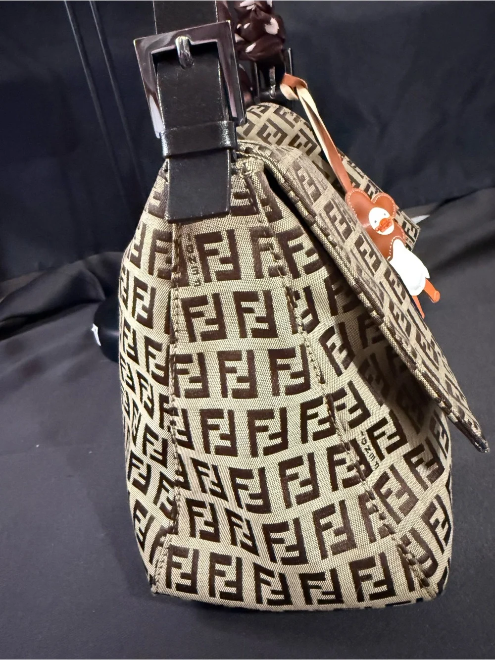 Vintage Fendi Brown Zucca Canvas Mama Baguette Shoulder Bag